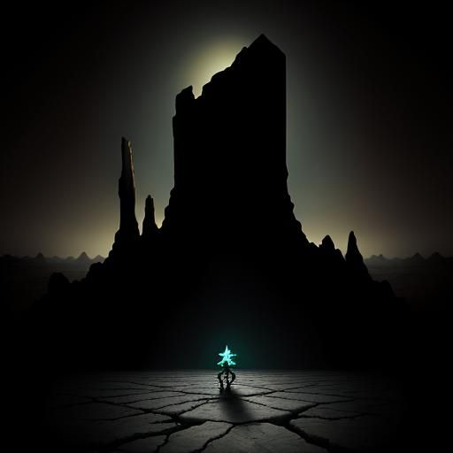 Shattered Idol in Surreal Dreamscape: Golden Hour