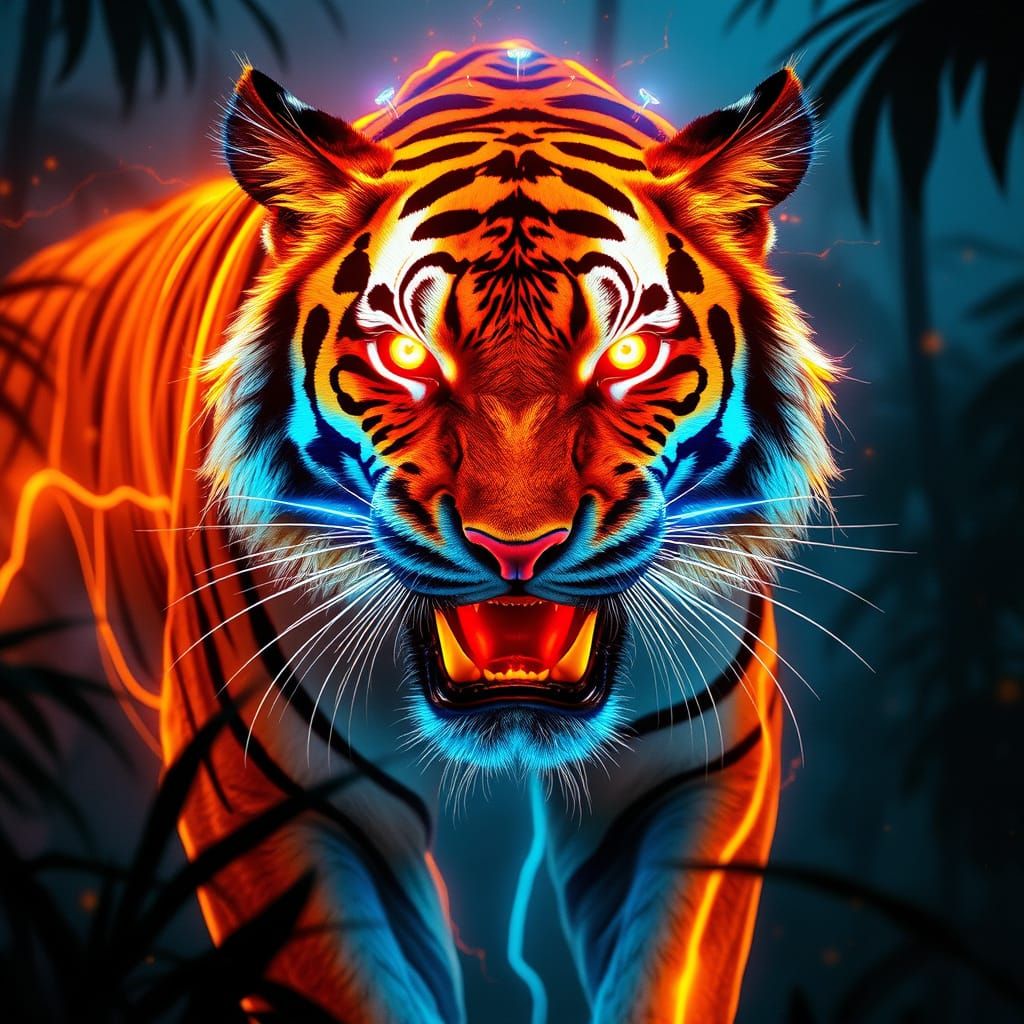 Electric Tiger in Cyberpunk Haze