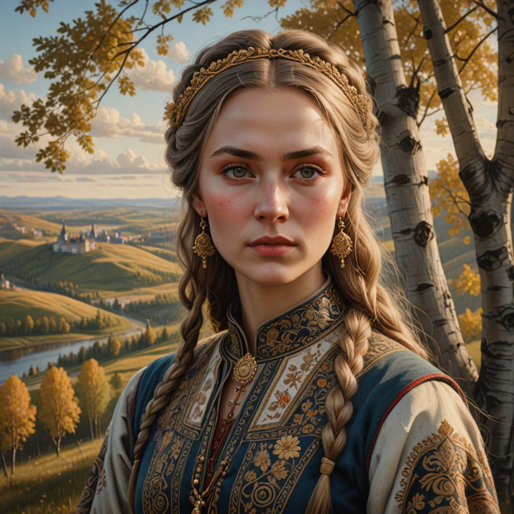 Medieval Russian Noblewoman in Traditional Attire
