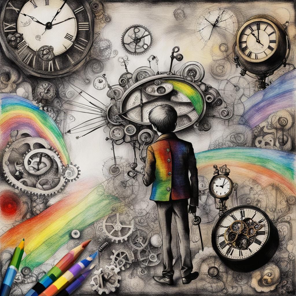 Steampunk, Kids Crayon drawings ,surreal child's drawing , r...