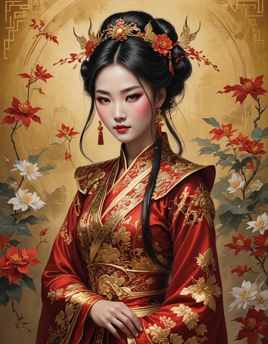 Very beautiful young Chinese fairy woman with large in a Tra...