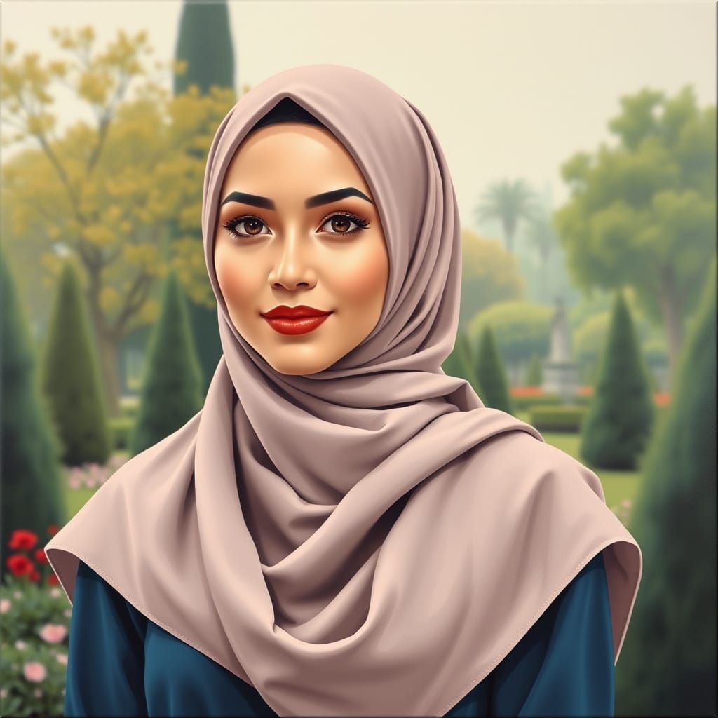 Beautiful Hijabi Portrait in Oil Painting Style