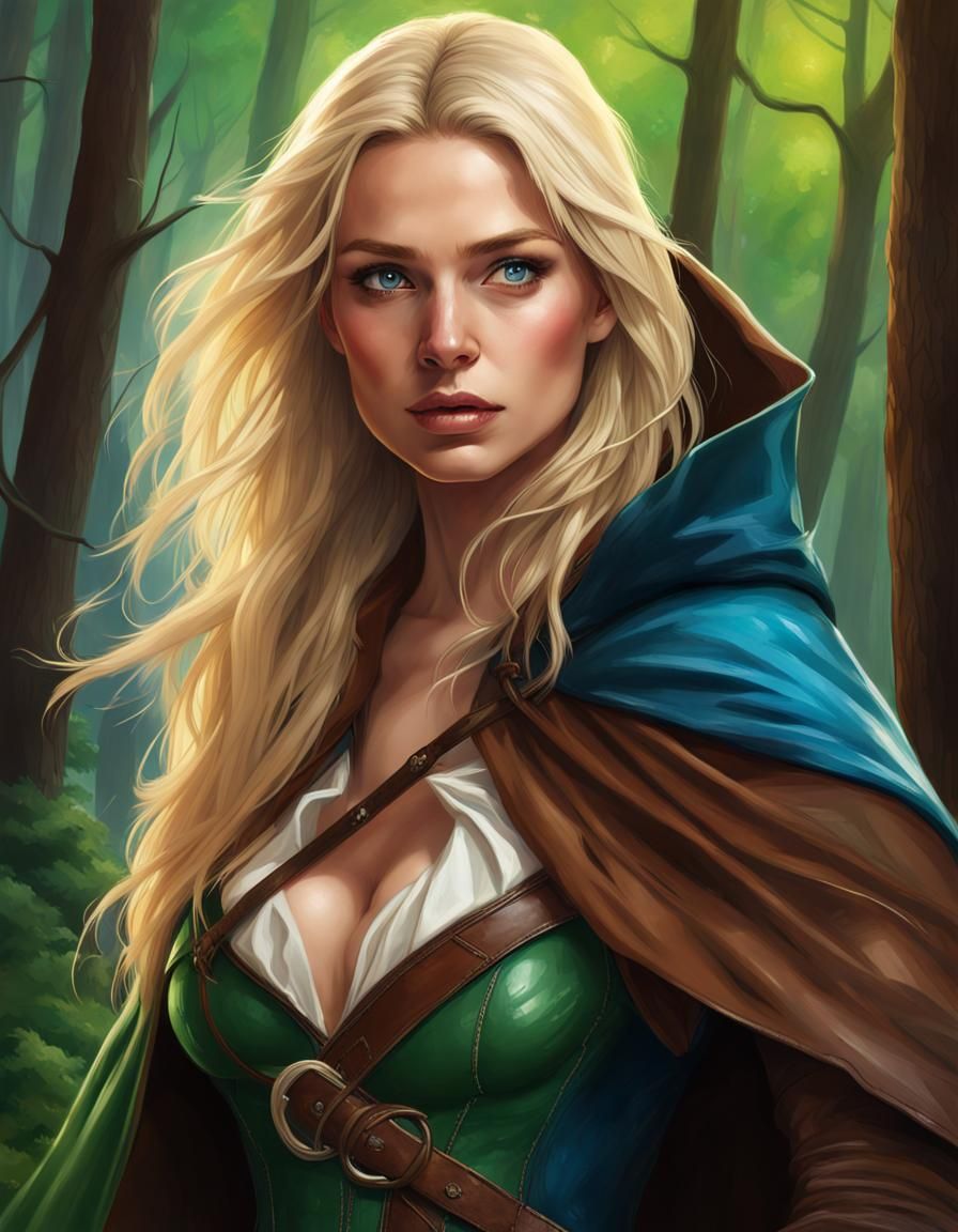 Fantasy Ranger in Forest, Hyperrealistic Art