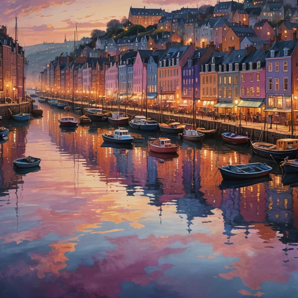 Hyperrealistic Harbor at Sunset in Vibrant Colors