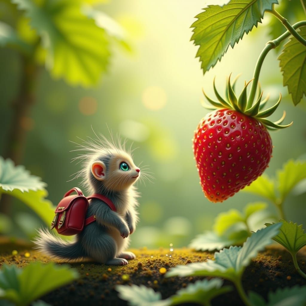 Adorable Caterpillar Amazed by Gigantic Strawberry