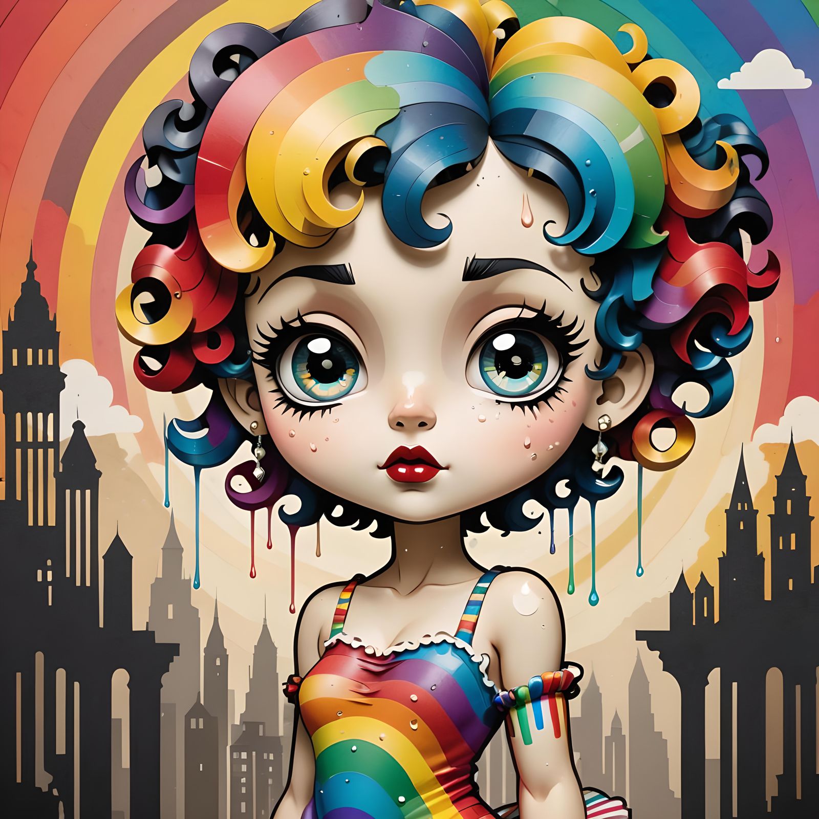Rainbow Betty Boop Chibi in Baroque Style