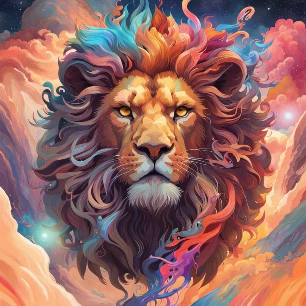 Cosmic Lion and Psychedelic Angel Collage