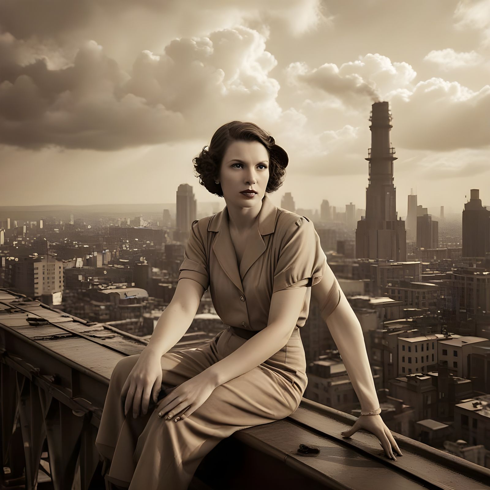 Fearless Photographer Above Art Deco City