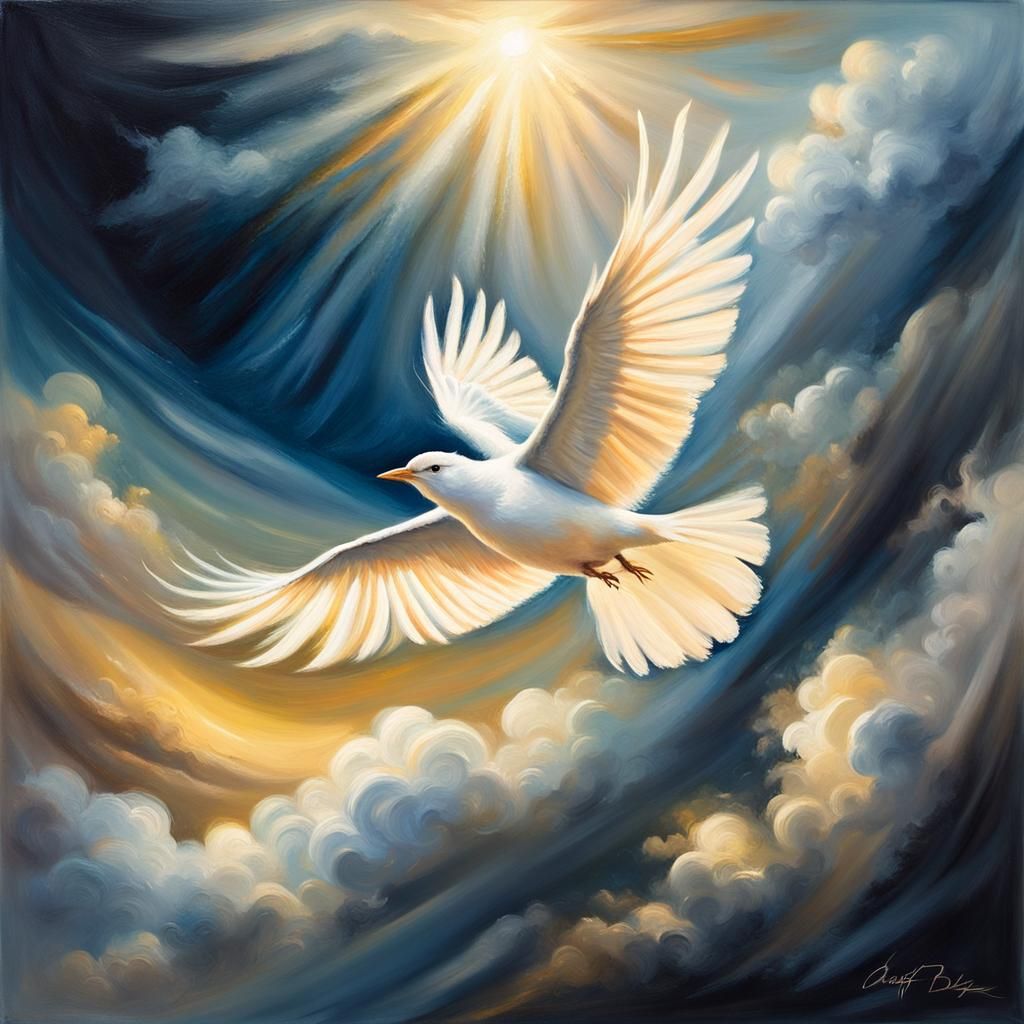 Celestial Bird in Flight: Impressionist Oil Painting