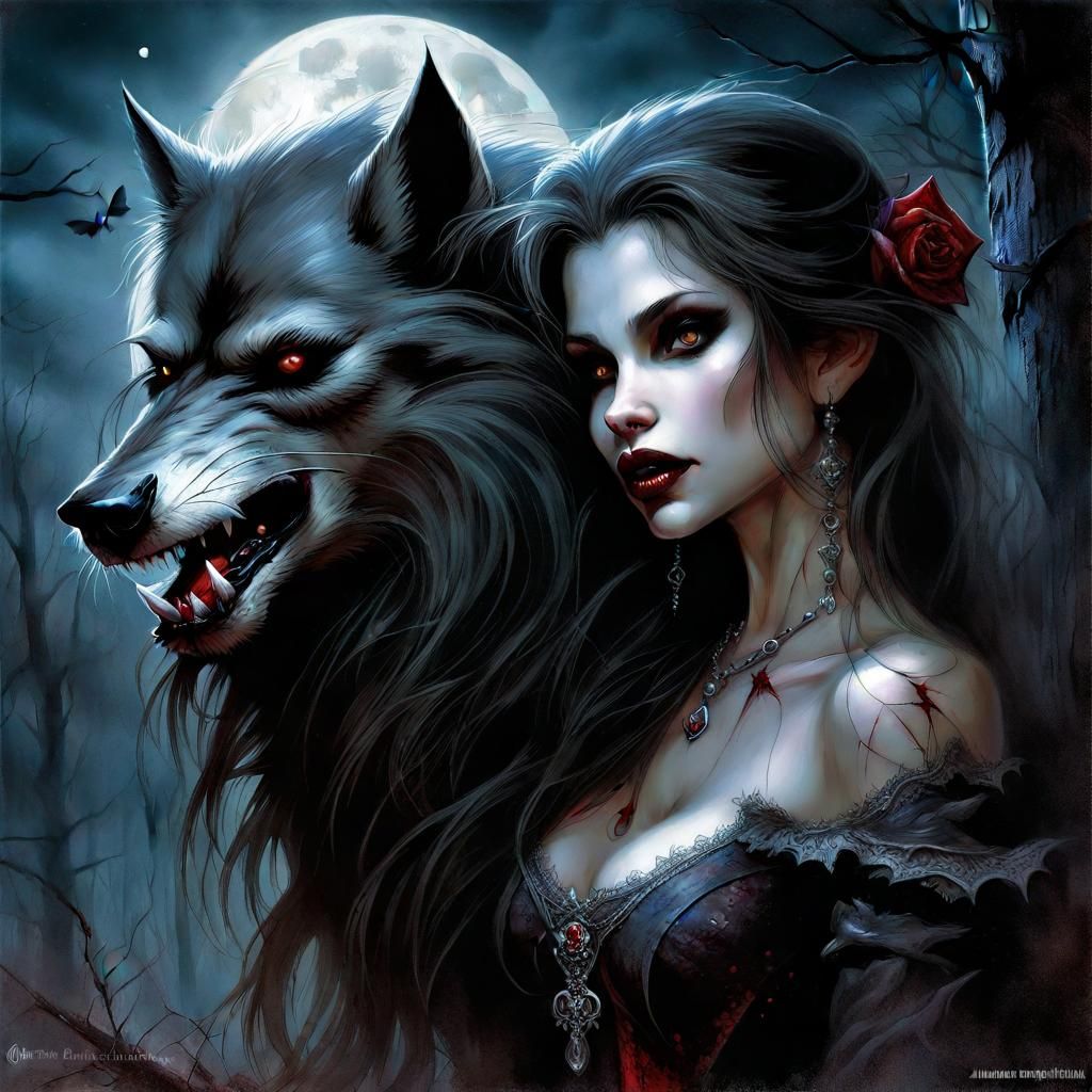Vampire Werewolf Beauty in Moonlit Magical Night