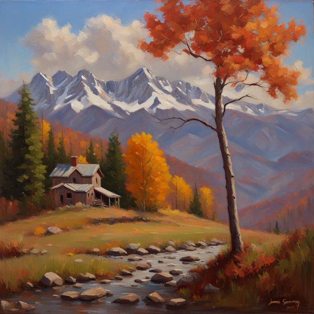 Autumn Mountains in Oil Painting Style