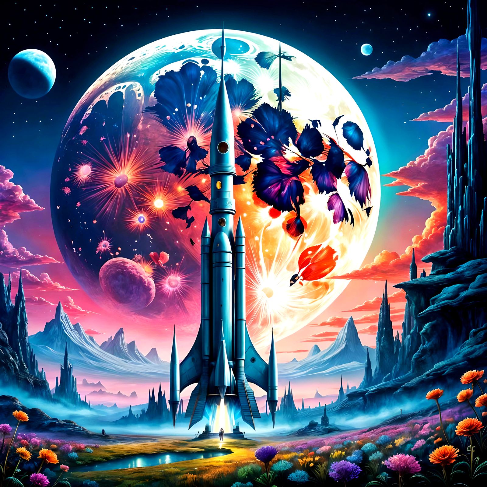 Biopunk Rocket Ship Under Venusian Moon