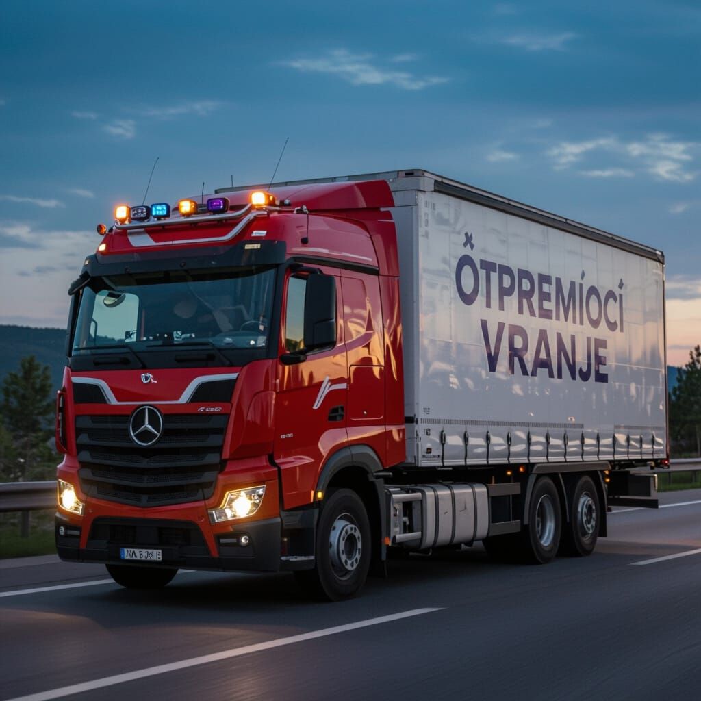 Yellow Truck with "Otpremioci Vranje" Trailer