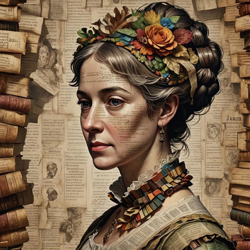 Arcimboldo-Style Woman's Head Made of Books