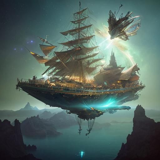 Surreal Spaceship Journey in a Dreamlike Landscape