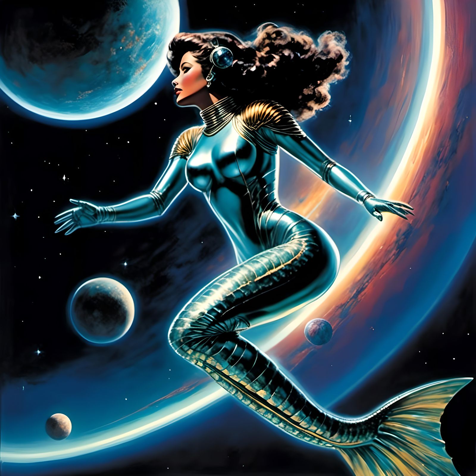 Cyberpunk Mermaid Goddess in Space
