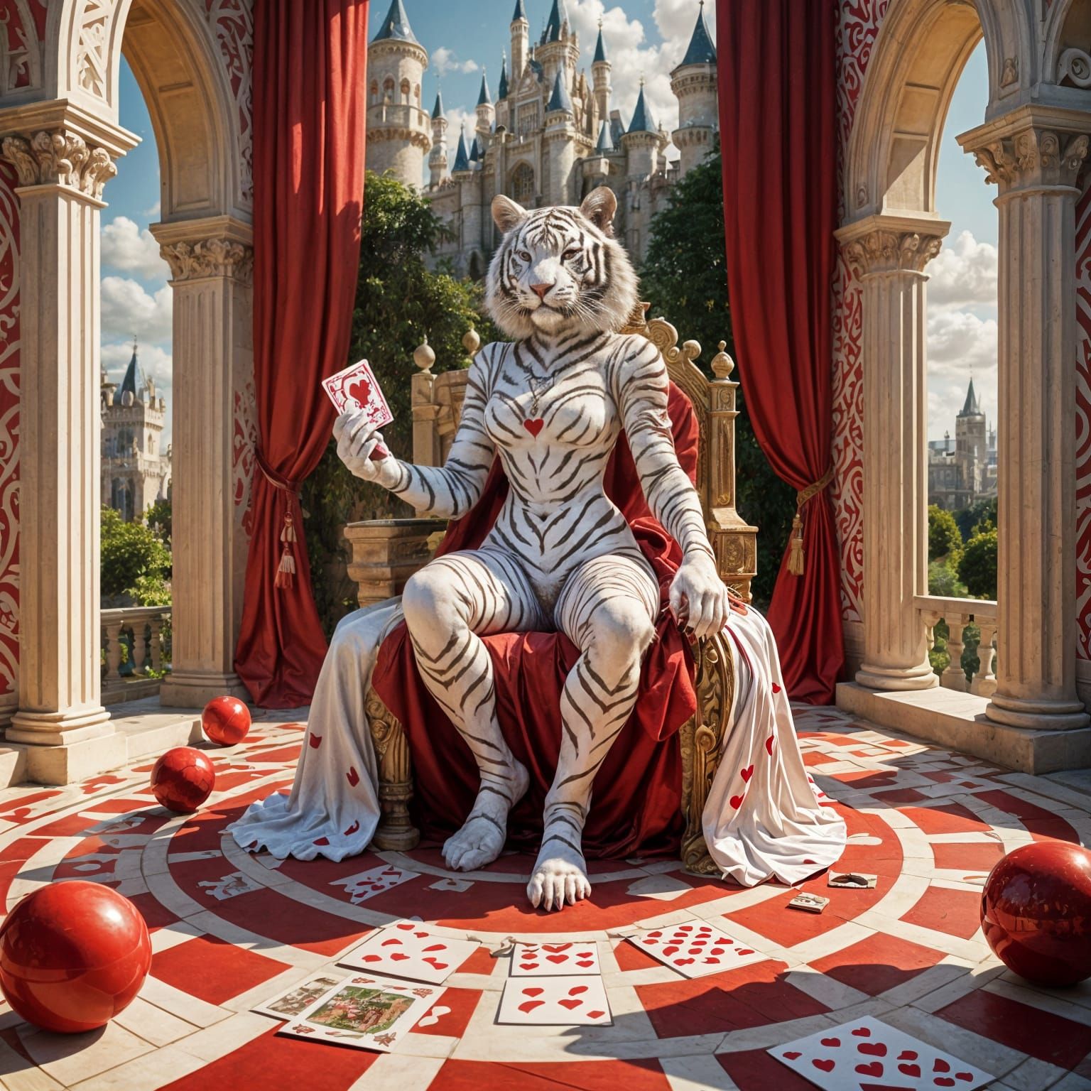 Regal Bengal Tiger Queen of Hearts in Wonderland Castle