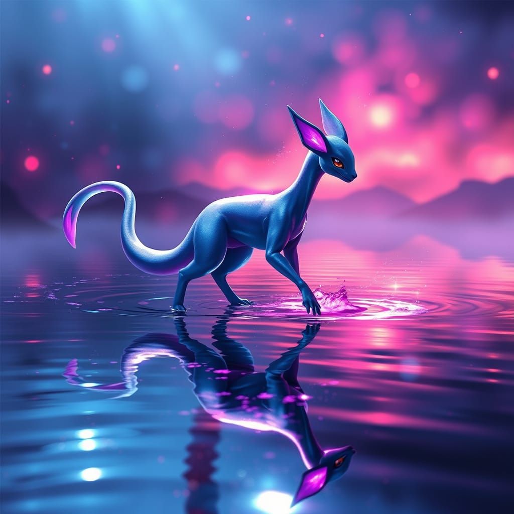 Mewtwo's Ethereal Lake Walk: Digital Matte Painting