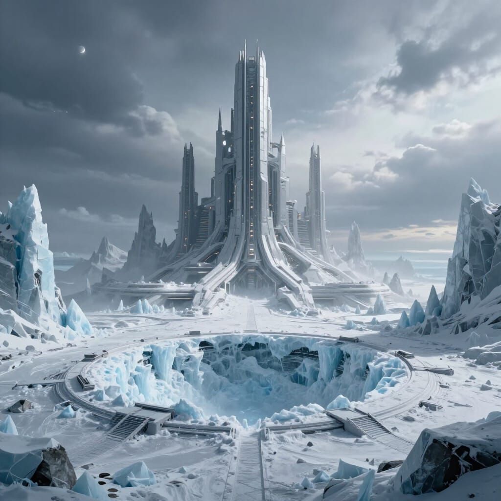 Futuristic Ice World Fortress Concept Art