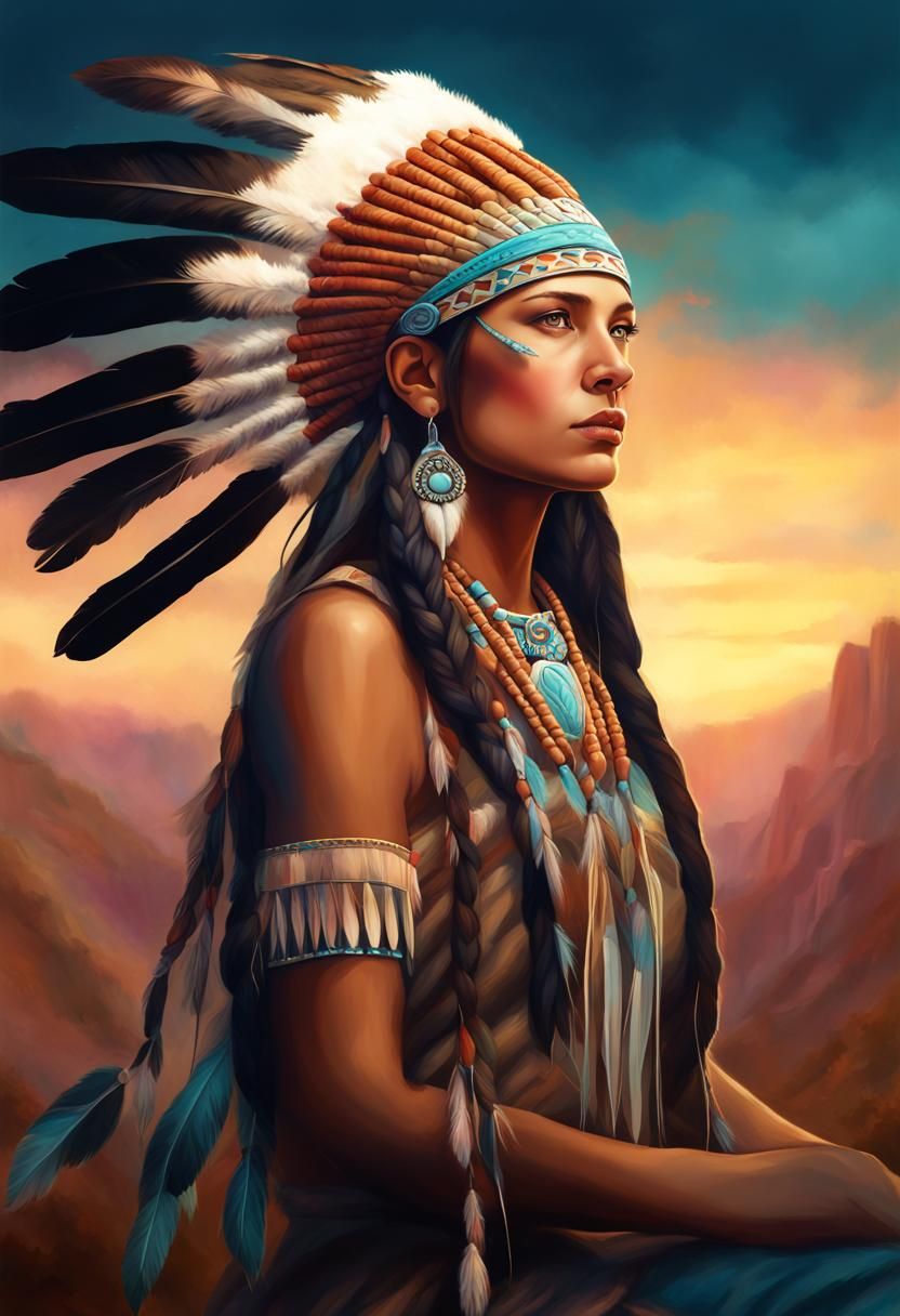 Native American Princess Portrait in Pastel Colors