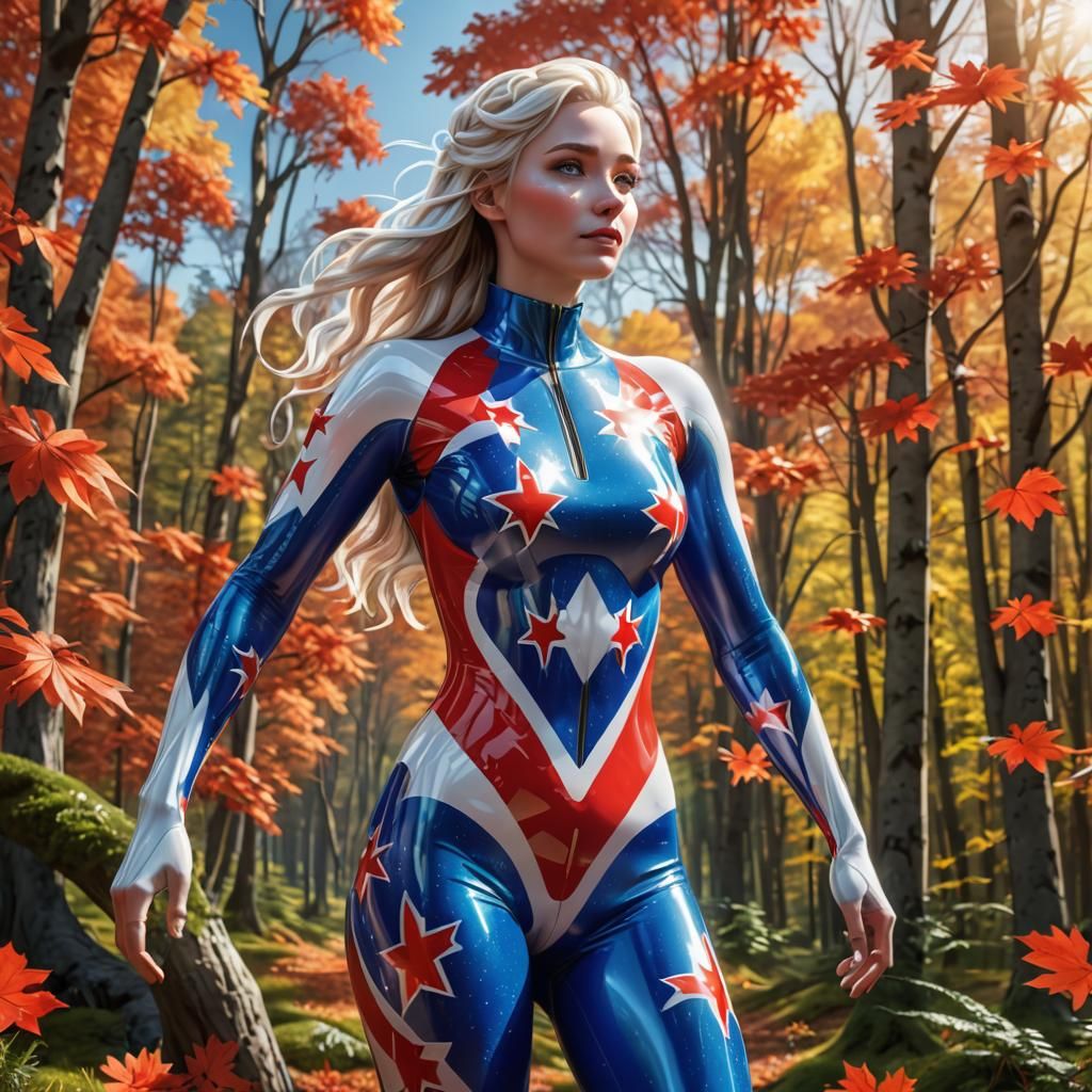 Girl in Swiss Catsuit Near Forest, Vector Fractal