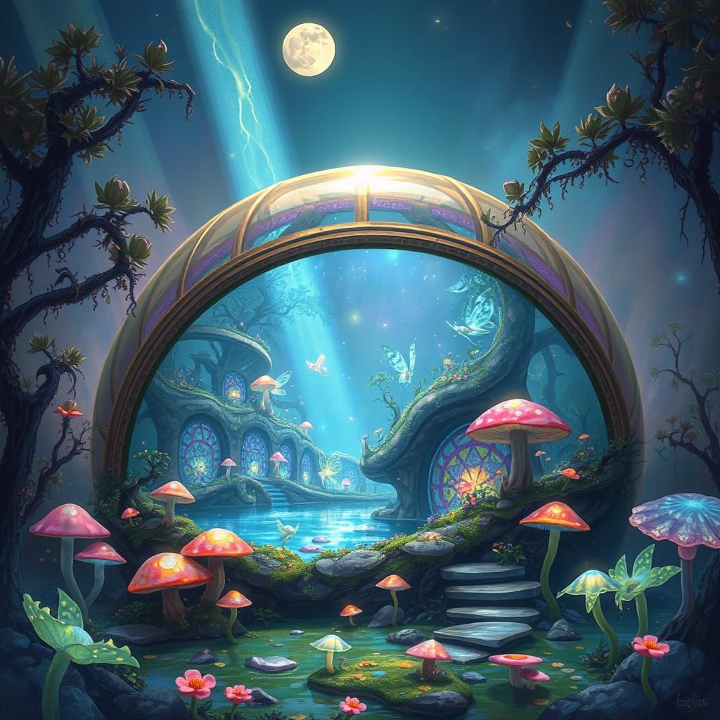 Magical Swamp Fairy Colony Inside Glass Dome
