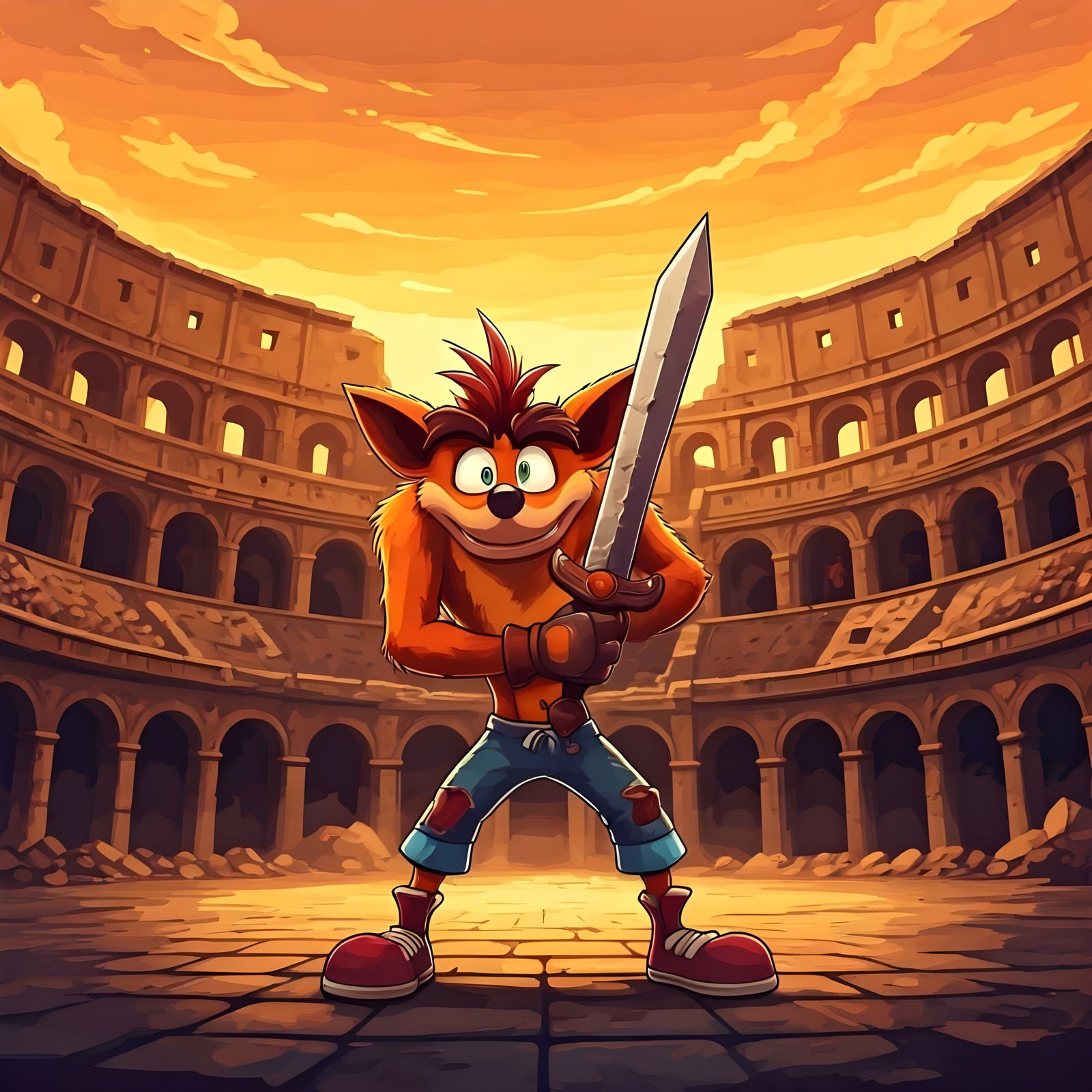 Crash Bandicoot, Anime Warrior in Colosseum Arena