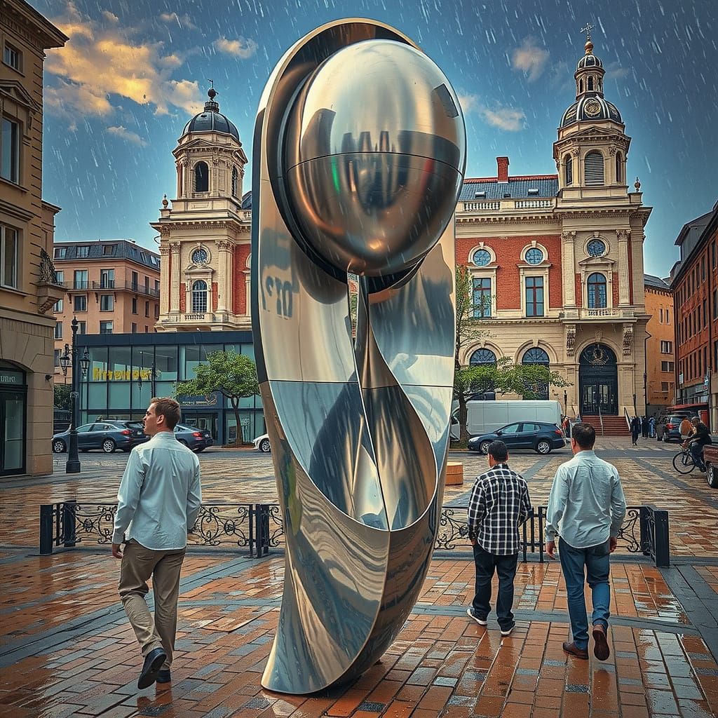 Abstract Stainless Steel Sculpture in Town Square