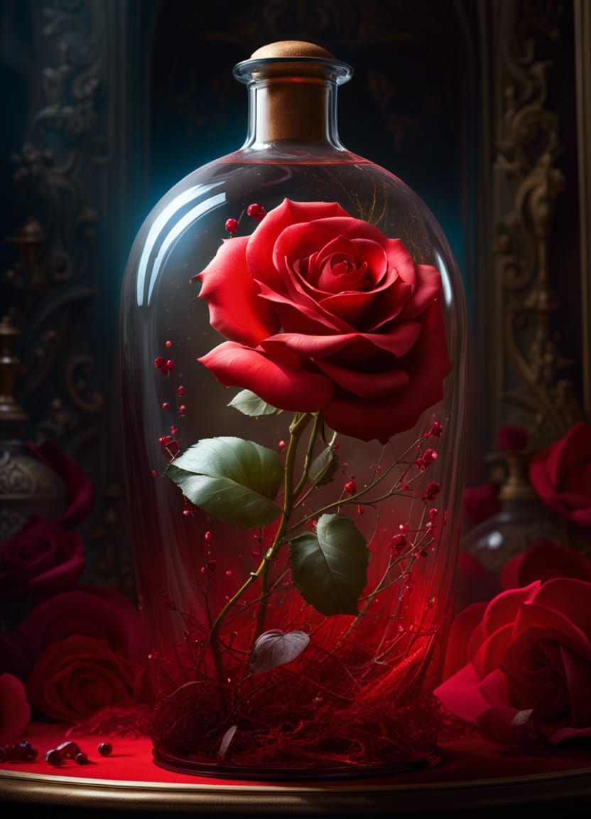 Big Red Rose in a Bottle
