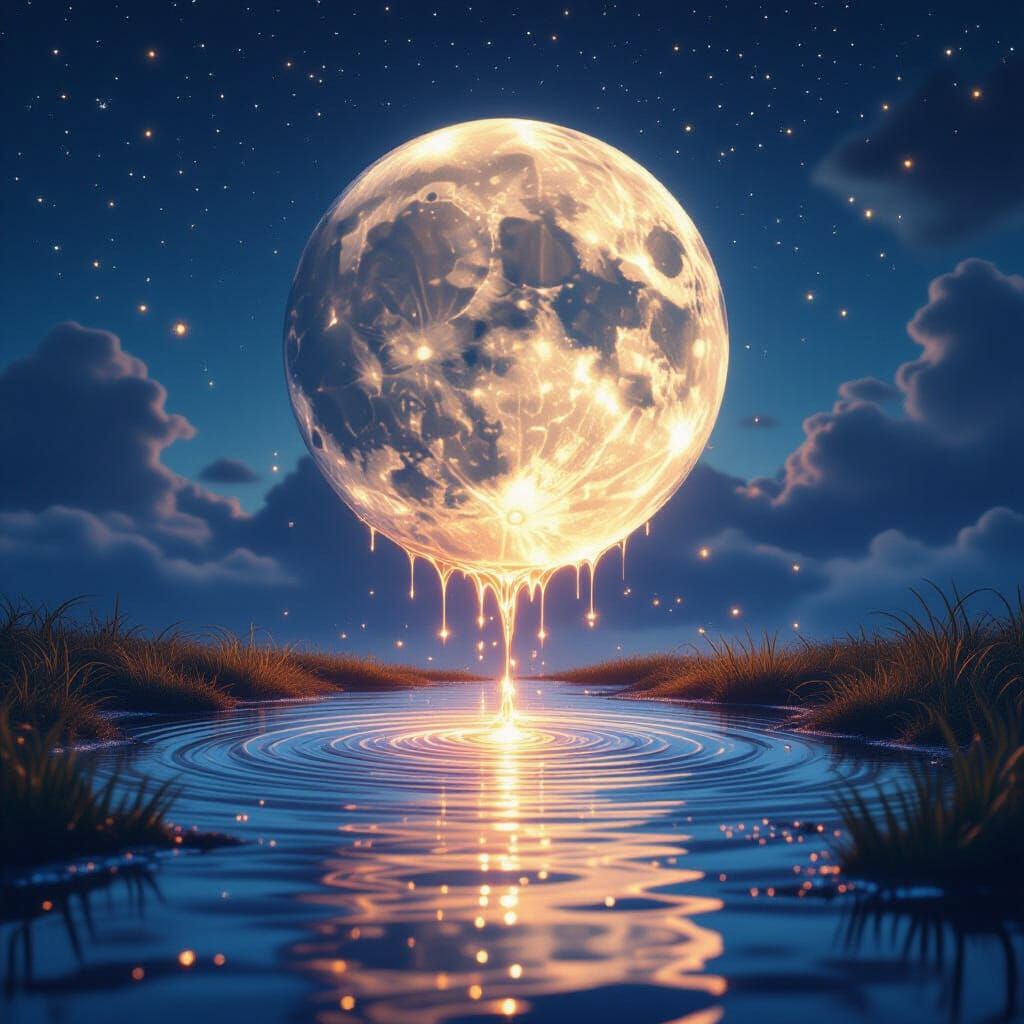 Melting Full Moon in Cosmic Psychedelic Art