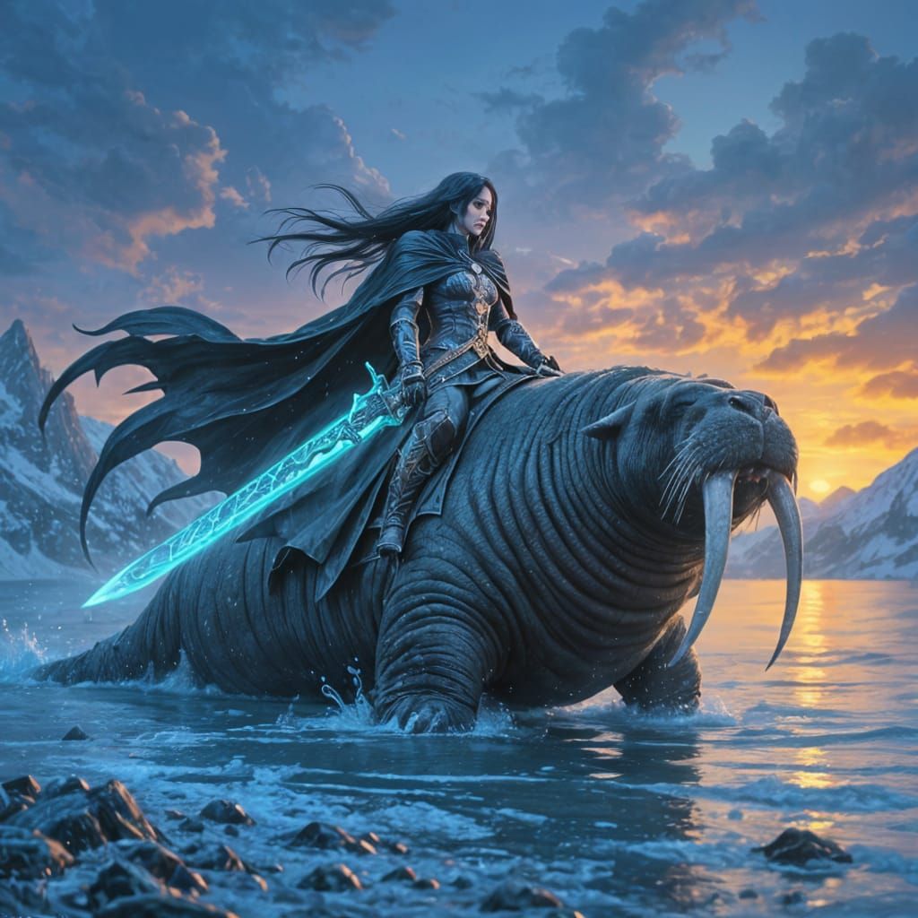 Warrior on Armored Walrus with Ice Sword