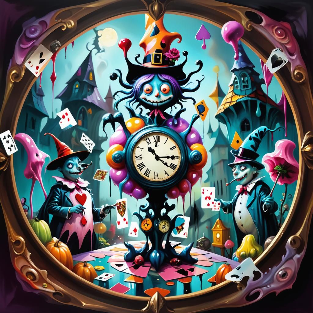 Dreamlike Trick-or-Treaters in a Surreal Oil Painting