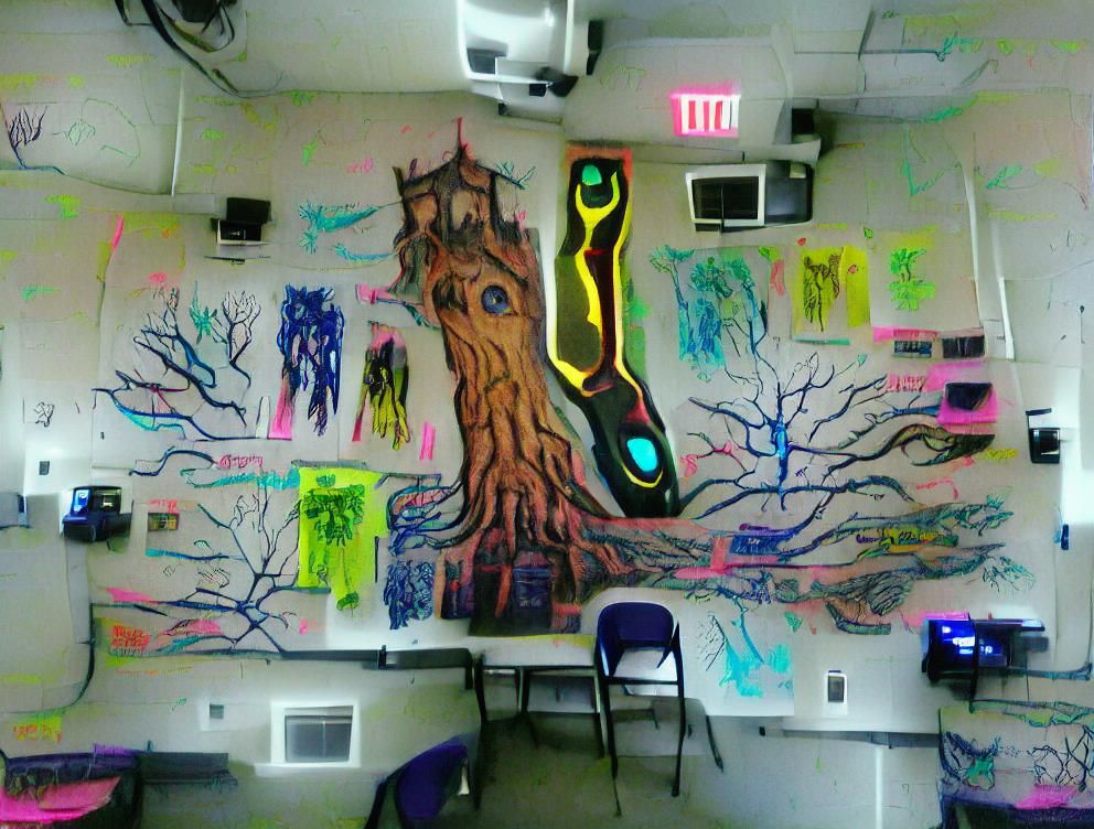 Cyberpunk Mural of a Tree: Group Art Therapy