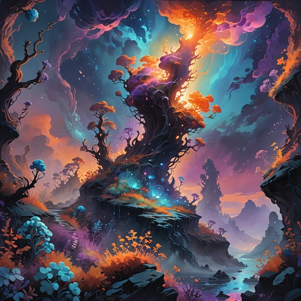 Primordial Landscape: Single Cell Evolution in Oil Paint