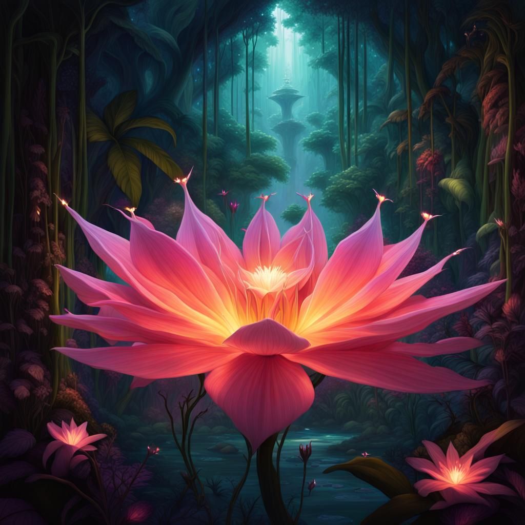 A massive, magical flower in the heart of jungle.