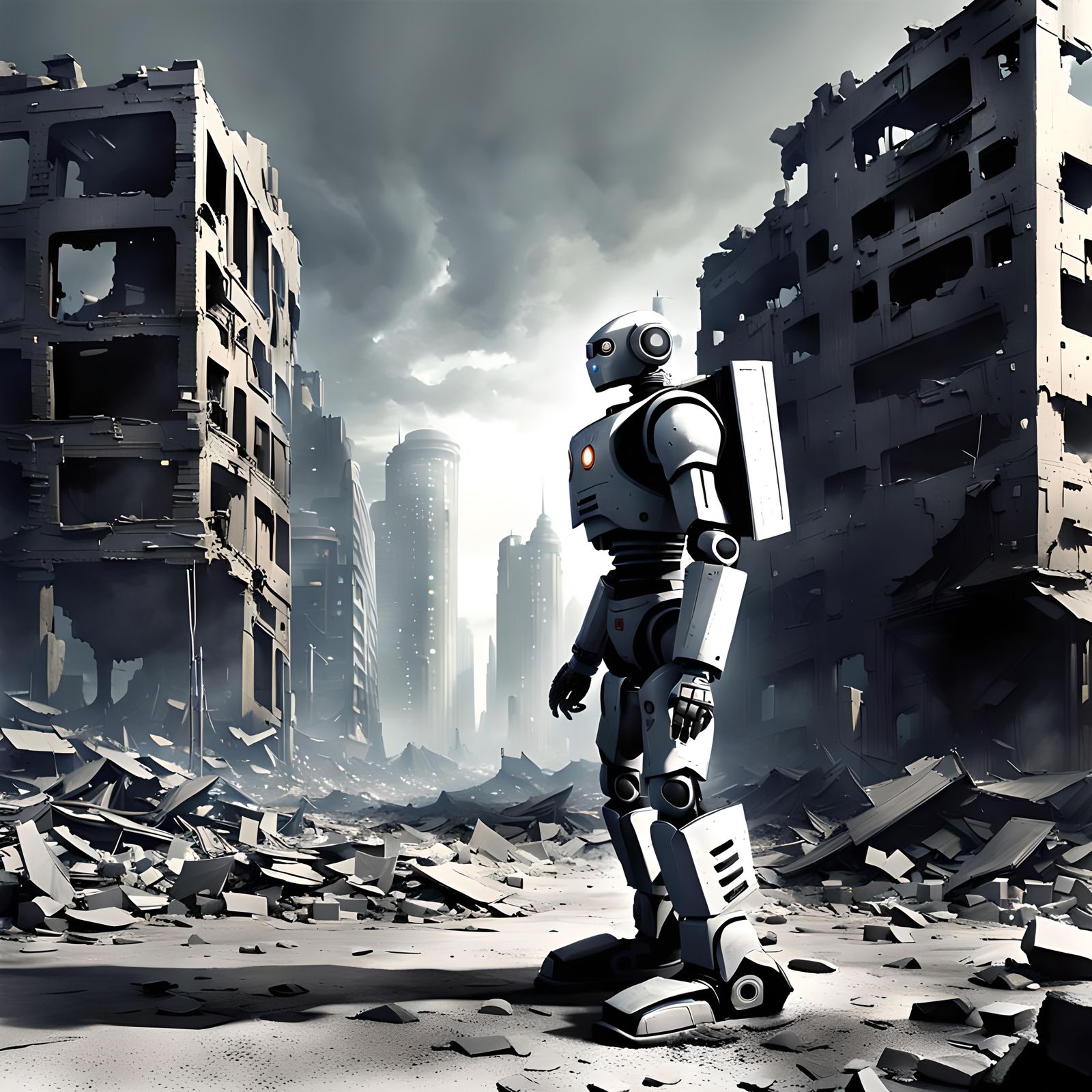 Lonely Robot Survives in Ruined City