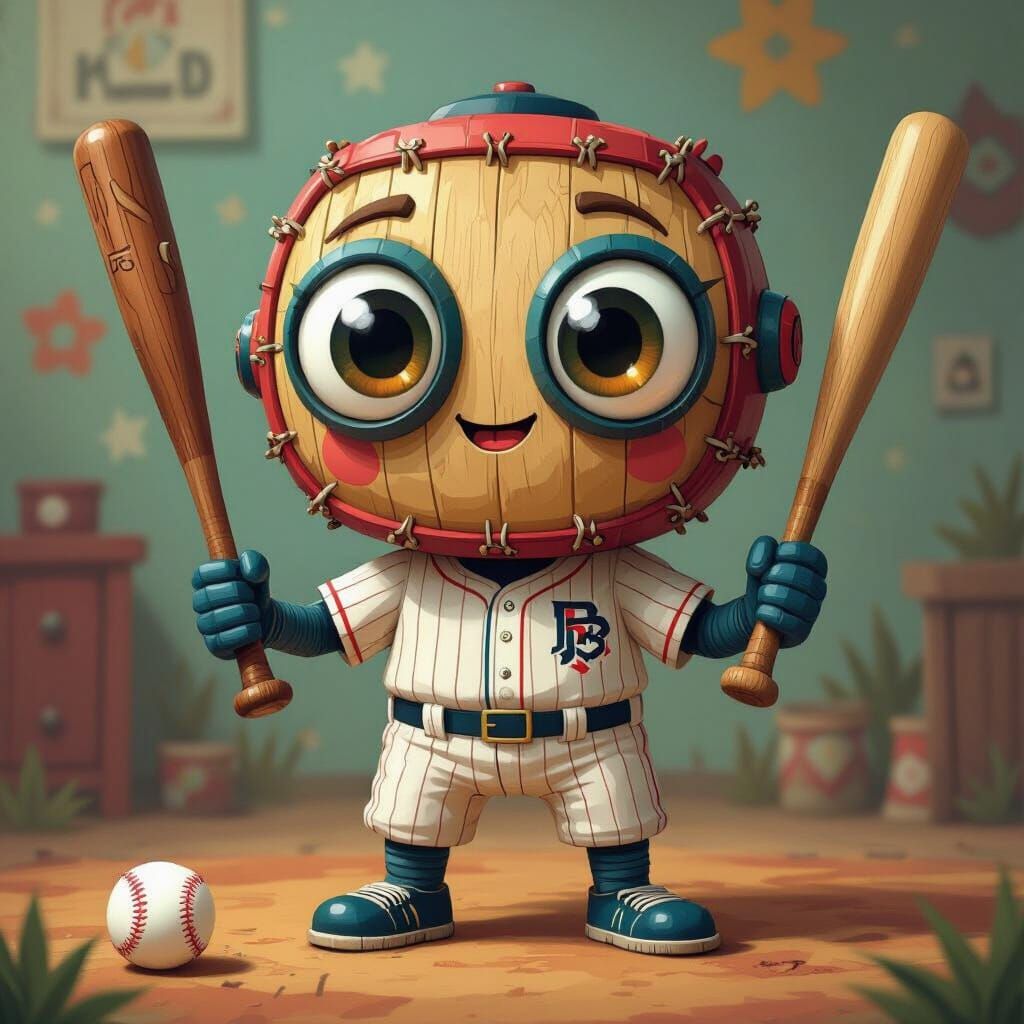 Anthropomorphic Drummer in a Cartoonish Folk Art Style