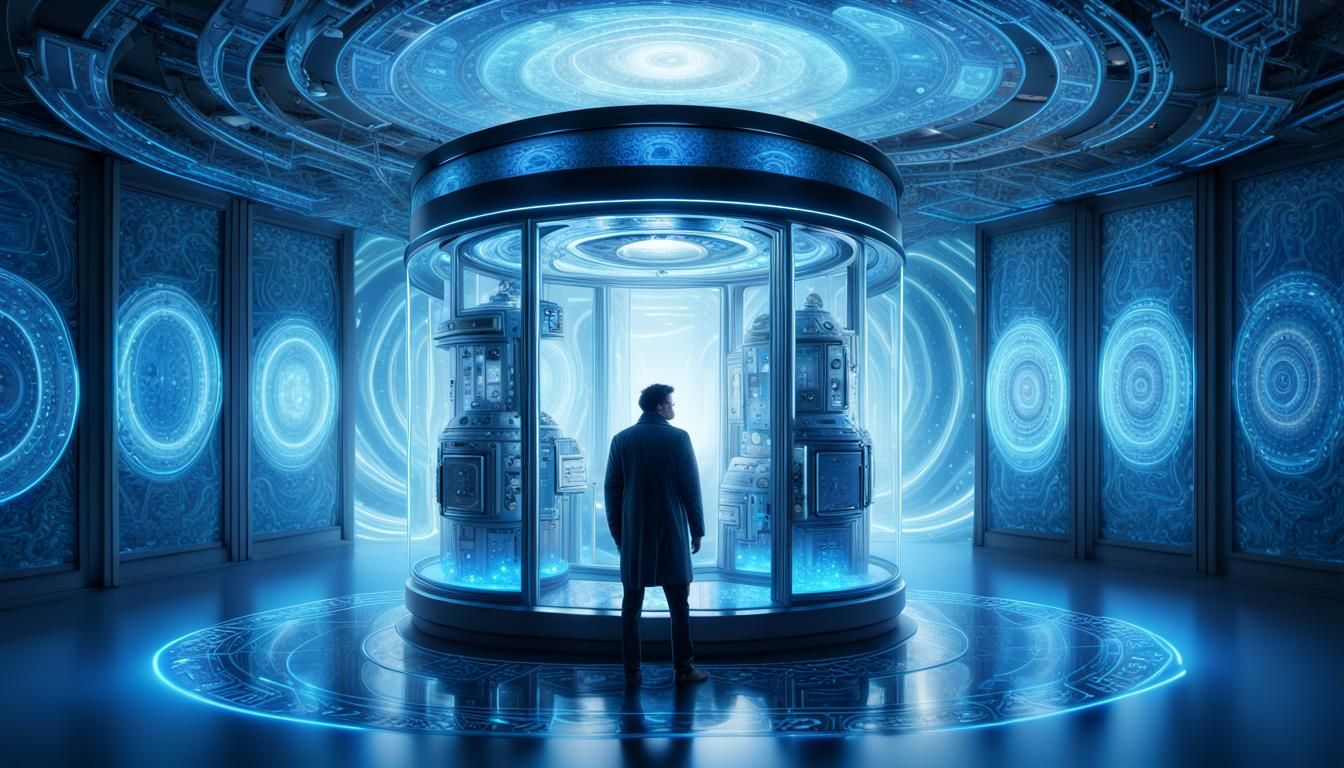 Cylindrical Time Machine in Digital Art Style