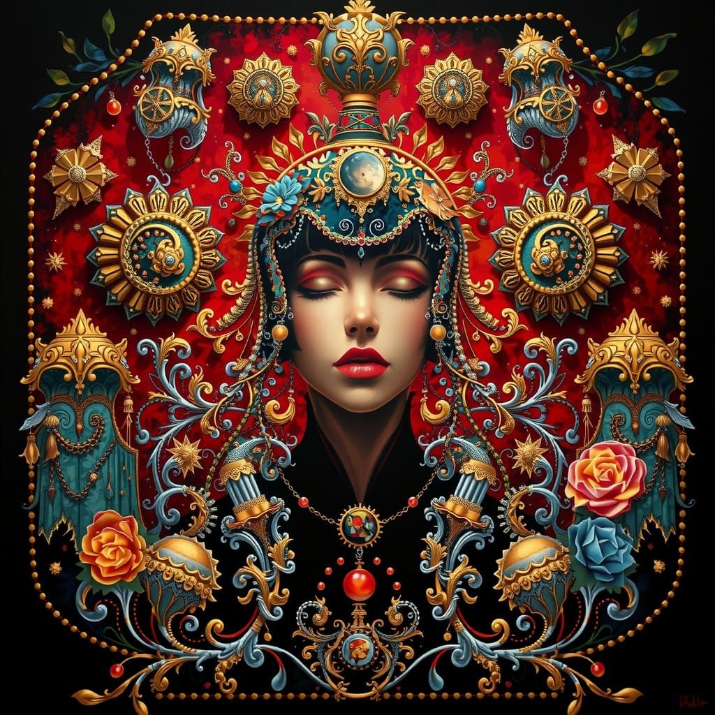 Fractal Art Nouveau with Gold and Silver Details