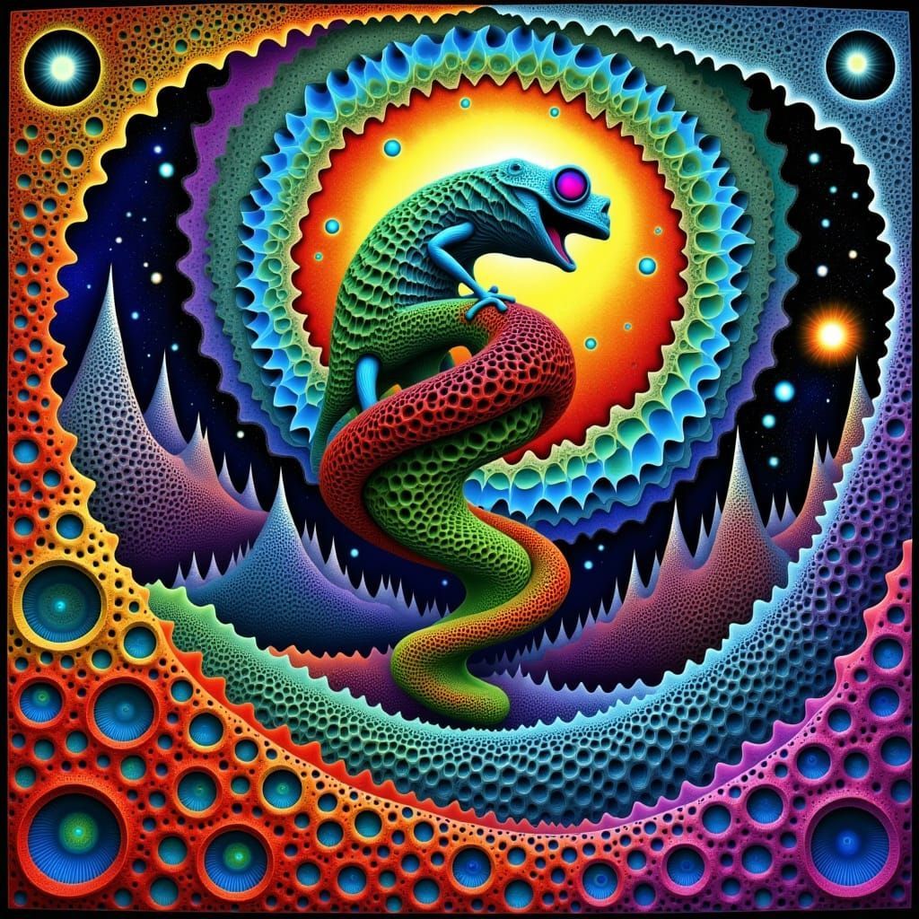 Laughing Gecko on Strawberry Staircase in Nebula