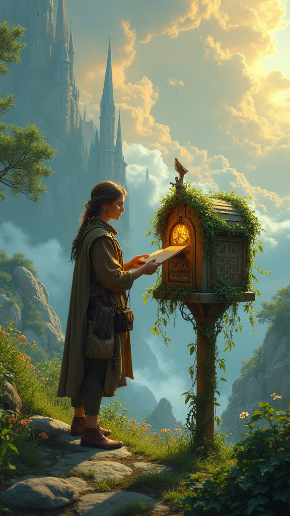 Mystical Mailbox in Dreamlike Landscape
