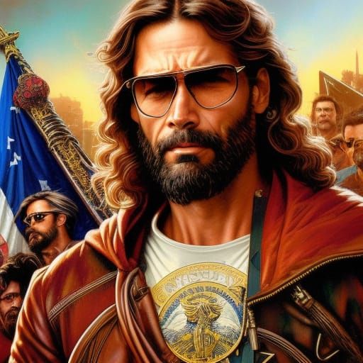 Jesus with Aviators as Detailed Postage Stamp
