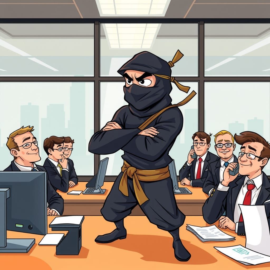 Ninja Sales Ninja in Comical Office Setting