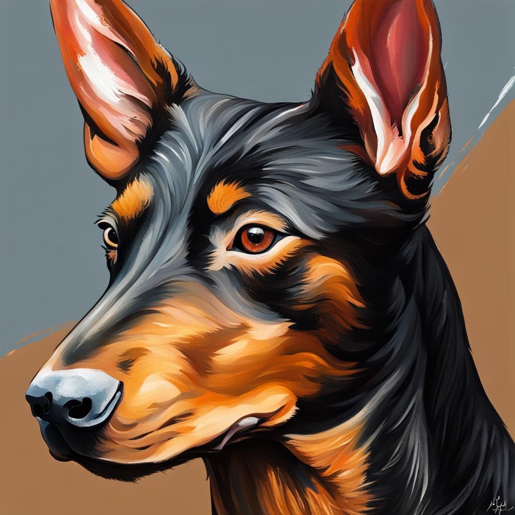 Close Up Abstract Painting of a Brown and Black Kelpie