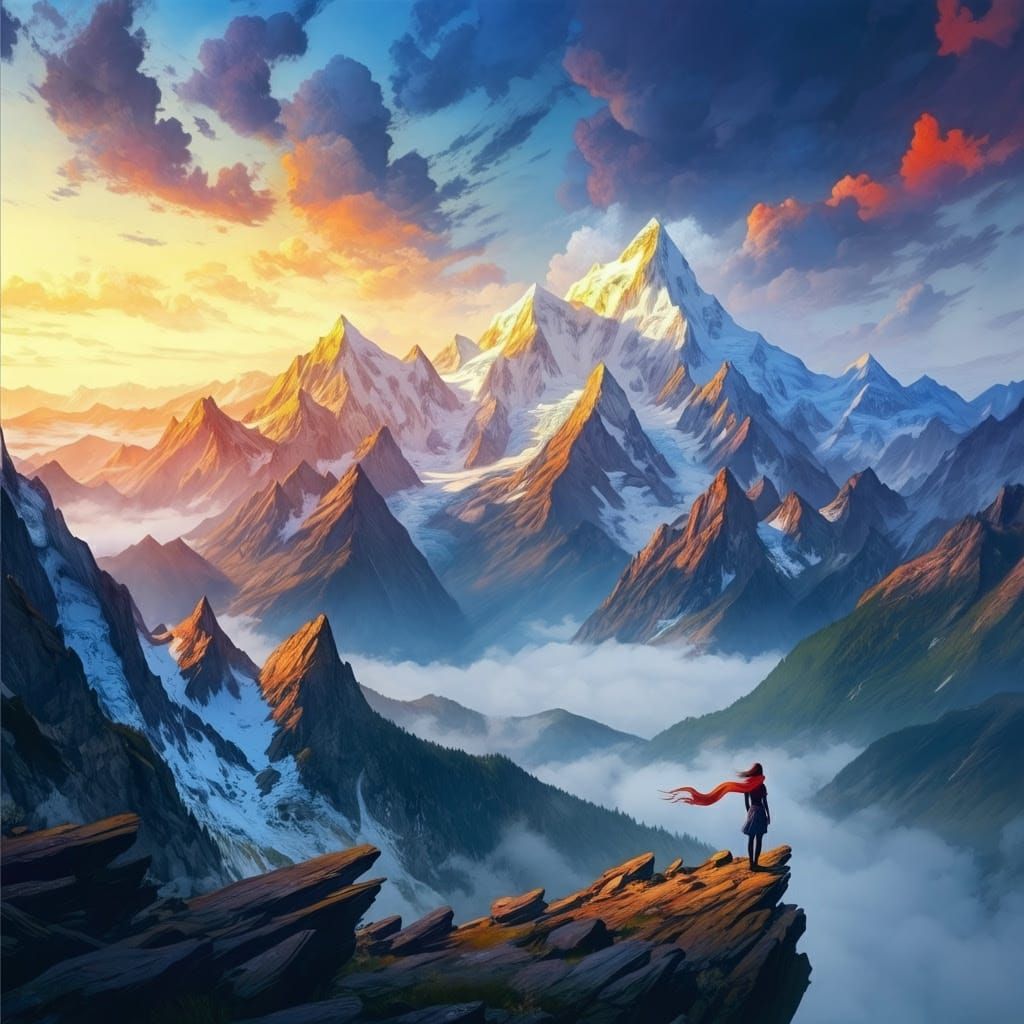 Epic Impressionist Masterpiece of Majestic Mountains and Eth...