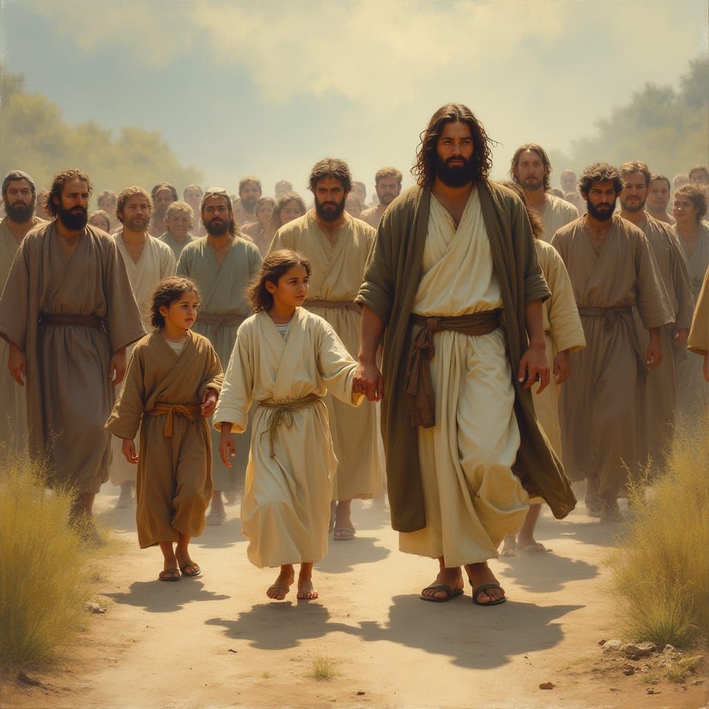 Jesus and Followers on a Dusty Road