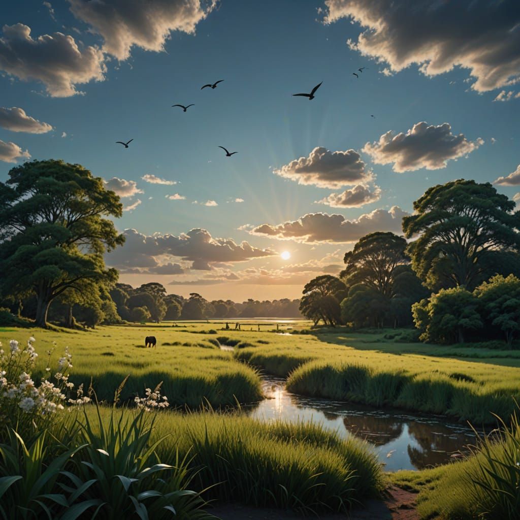 Peaceful Garden Oasis with Vibrant Greenery and a Brilliant...