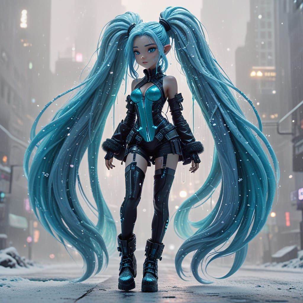 Glowing Gnome Goddess Strolls Through Neon Snowy Metropolis