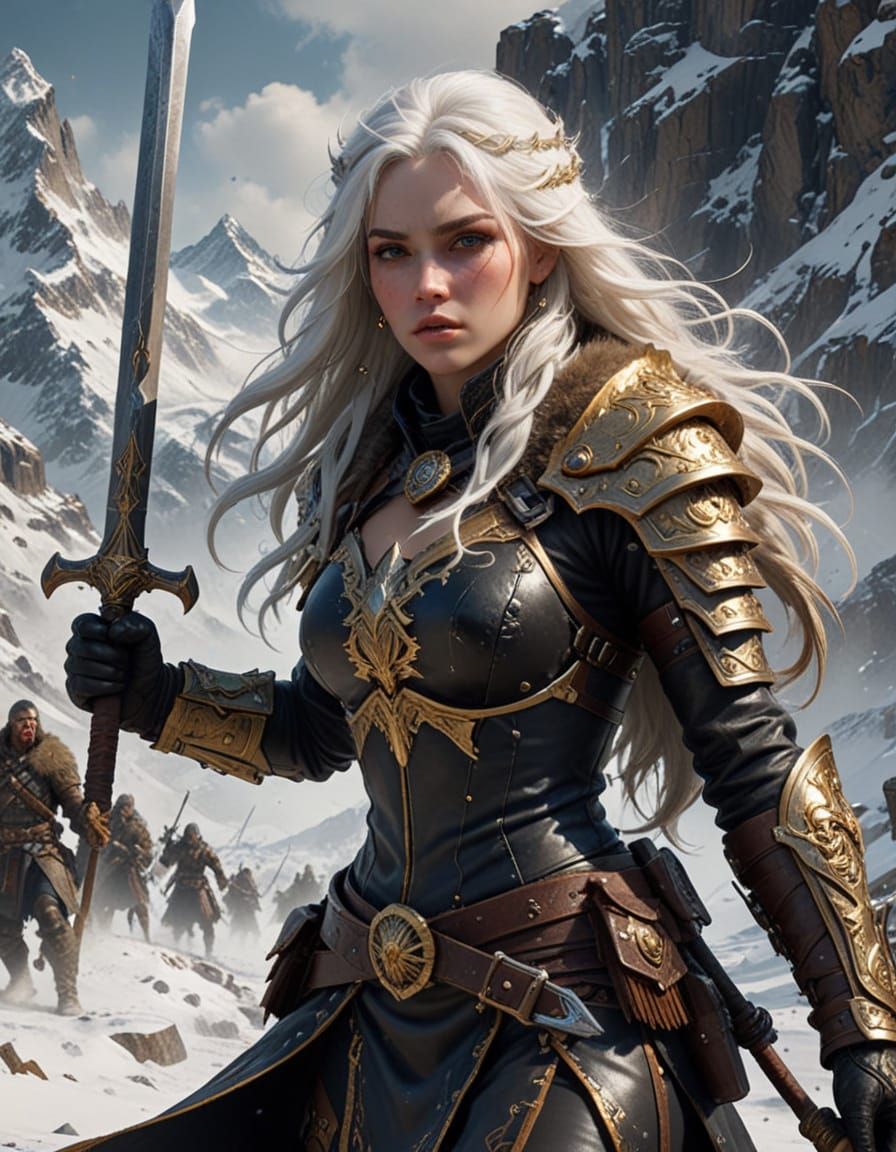 Armored Nordic Warrior Woman in Battle