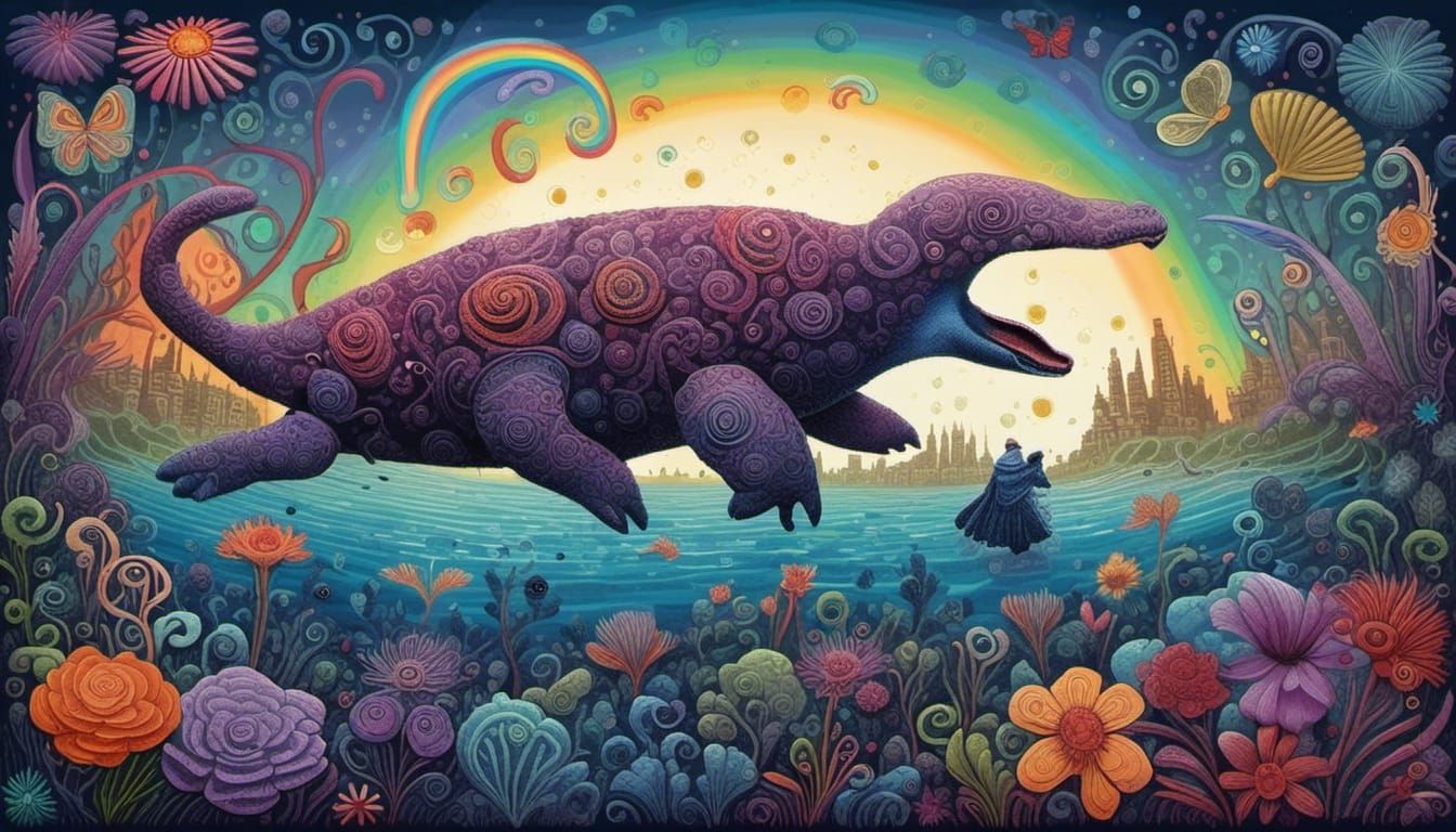 Menacing Rainbow Attacks Platypus in Junji Ito Style